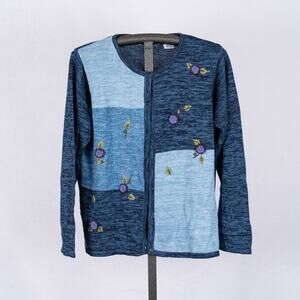 Vintage Women's Cardigan Size Large Cottage Classic Floral Patchwork Embroidered